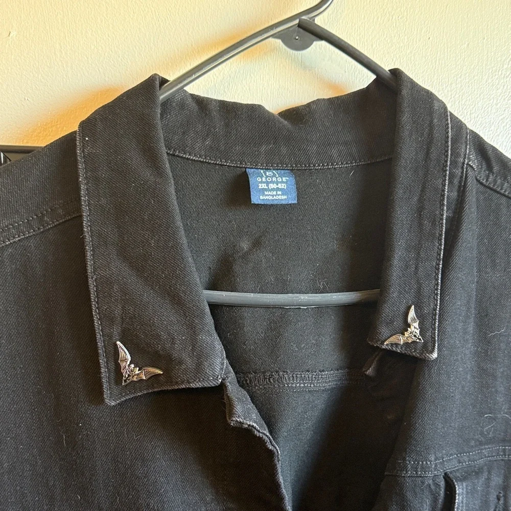 Customized George Black Denim Jacket with Bat Pins and sublime screen printing